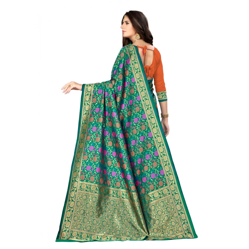 Generic Women's Banarasi silk Saree with Blouse (Multi, 5-6mtr) - Image 3