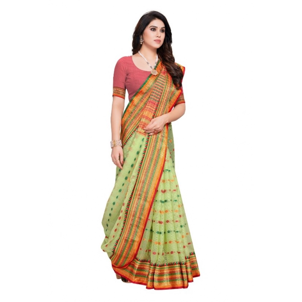 Generic Women's Kota Doria Cotton Woven Butta Saree With Blouse (Light Green, 5-6 Mtrs) - Image 2