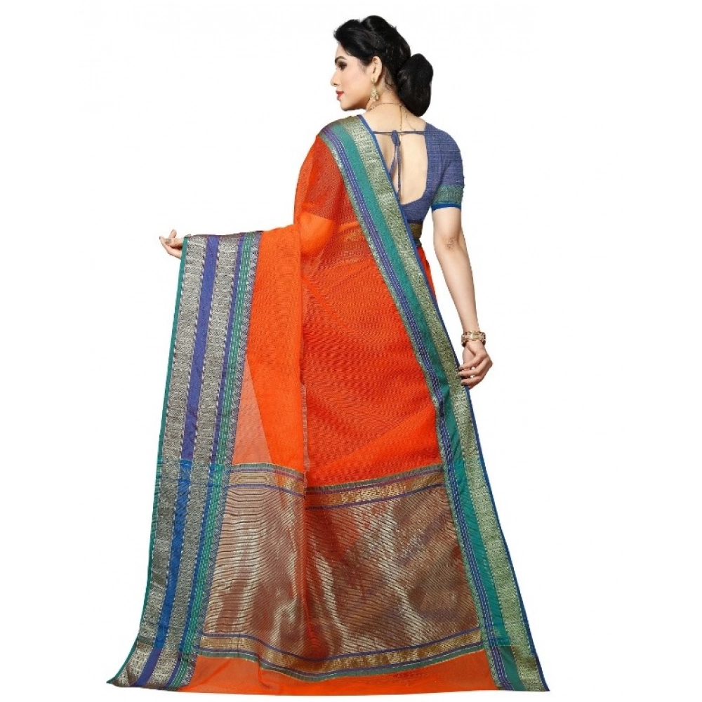Generic Women's Kota Doria Cotton Border Saree With Blouse (Fanta, 5-6 Mtrs) - Image 2