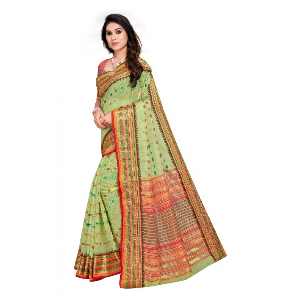 Generic Women's Kota Doria Cotton Woven Butta Saree With Blouse (Light Green, 5-6 Mtrs) - Image 4