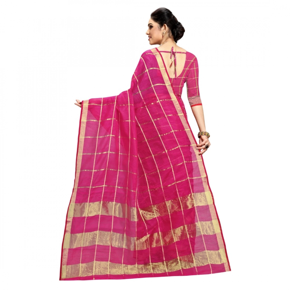 Generic Women's Kota Doria Cotton Checked Saree With Blouse (Rani, 5-6 Mtrs) - Image 5