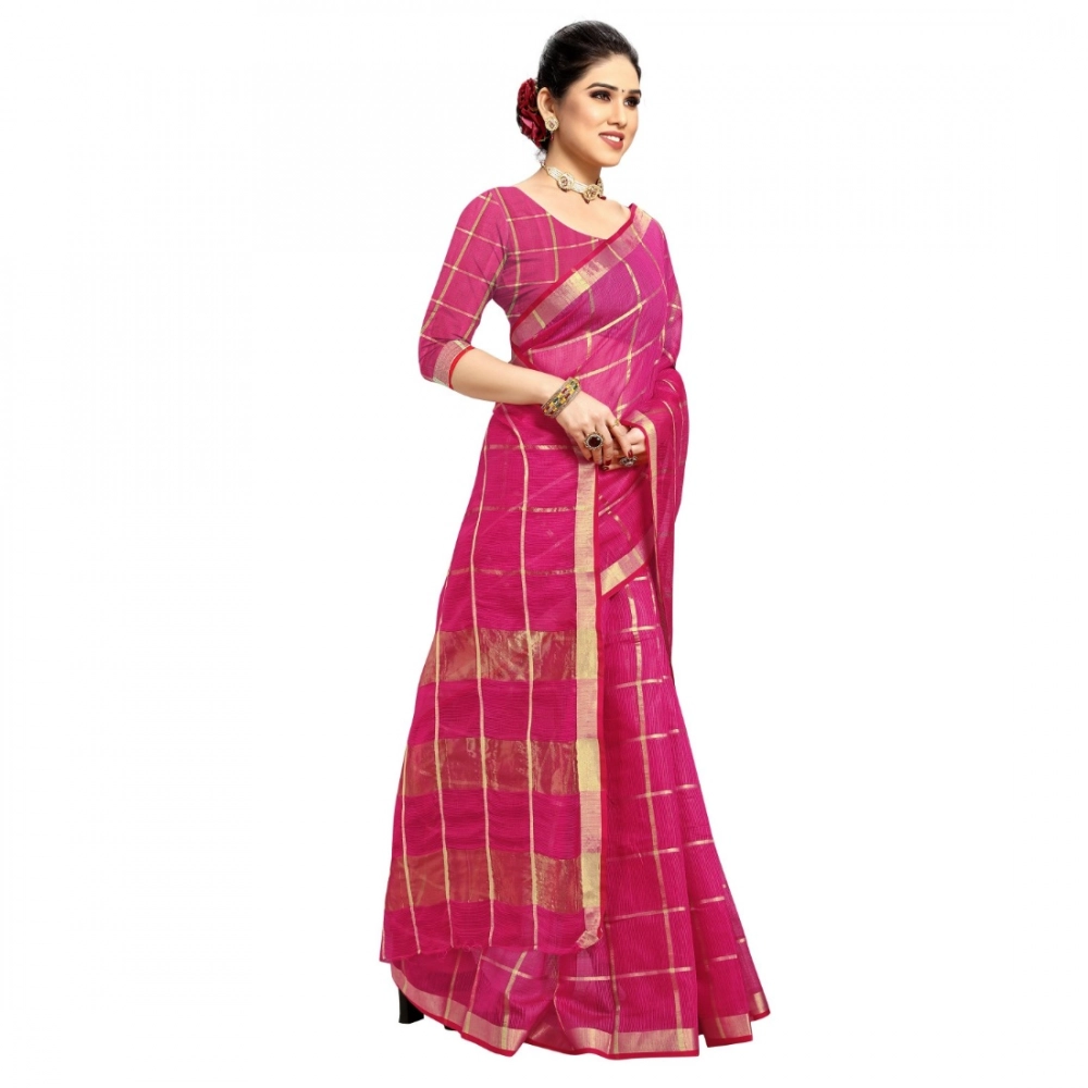 Generic Women's Kota Doria Cotton Checked Saree With Blouse (Rani, 5-6 Mtrs) - Image 2