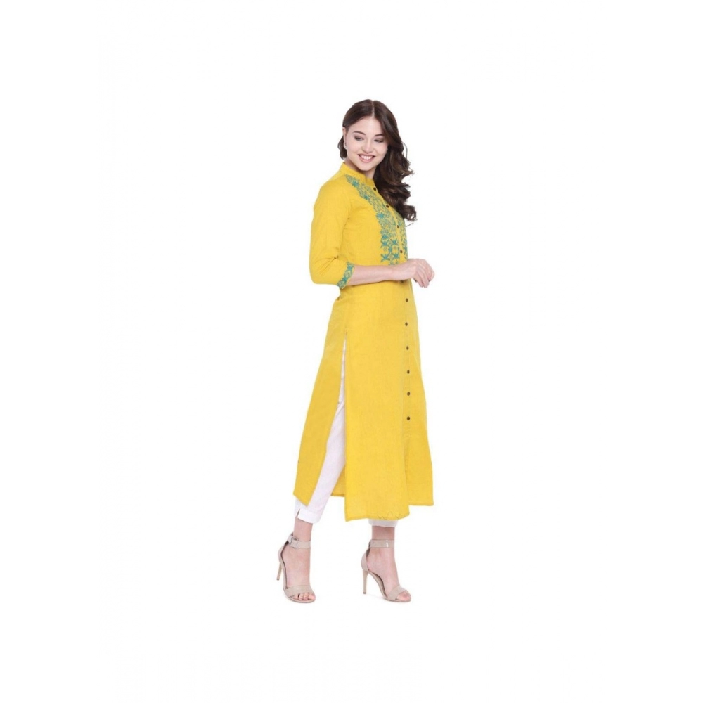 Generic Women's Khadi Embroidered Kurti (Yellow, Khadi) - Image 4
