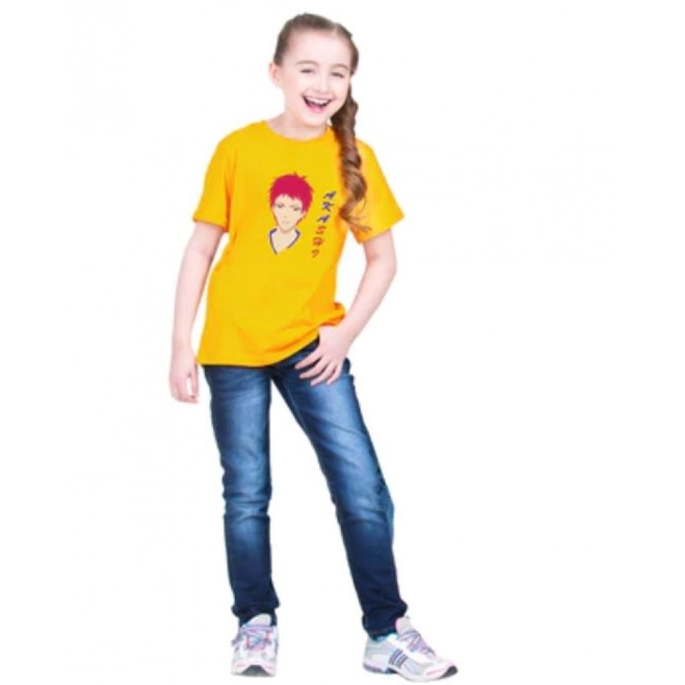 Generic Girls Cotton Akashi Half Sleeve TShirt (Yellow) - Image 2