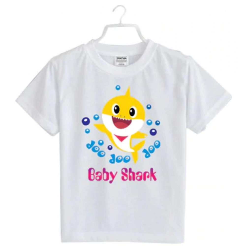 Generic Girls Cotton Baby Shark Half Sleeve TShirt (White) - Image 5