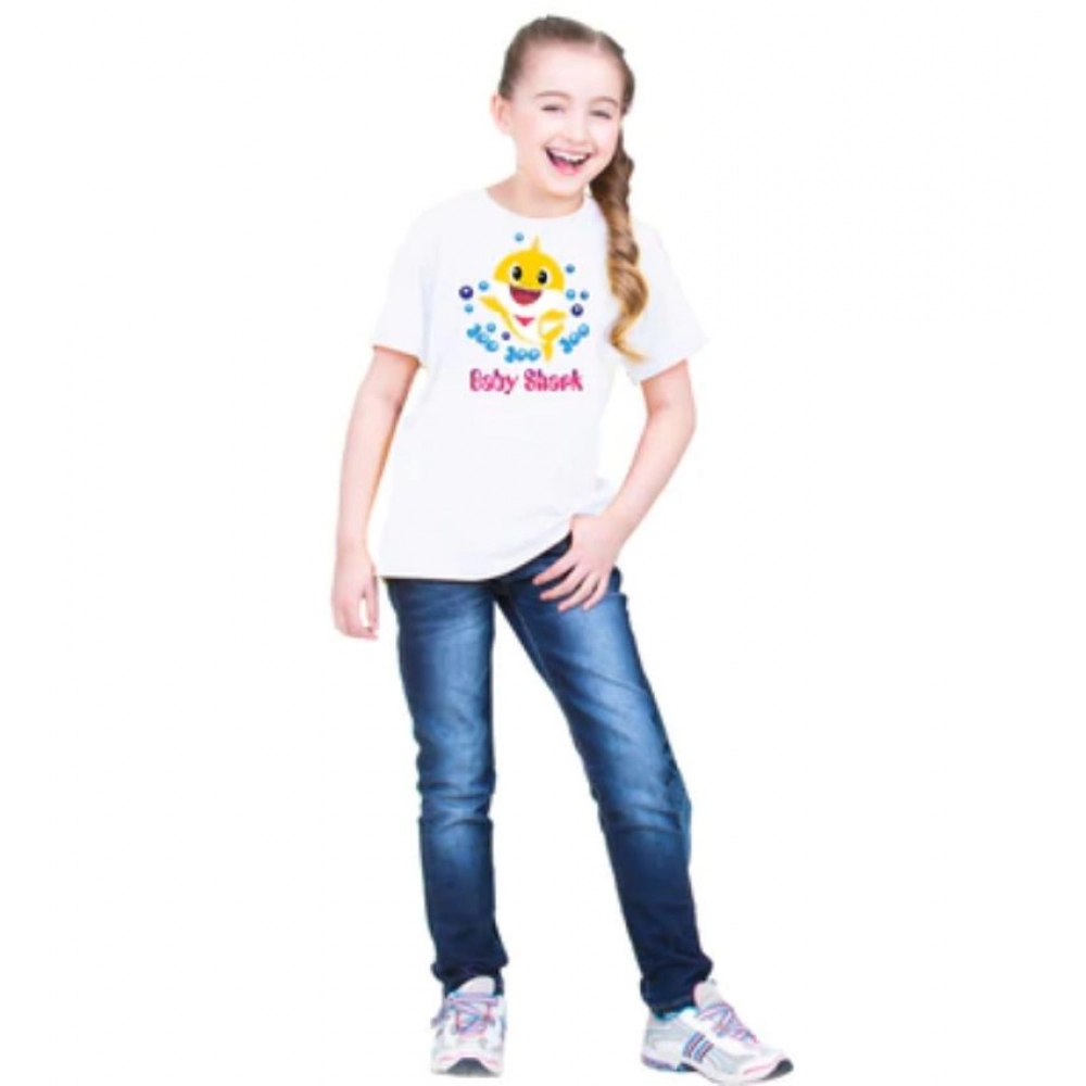 Generic Girls Cotton Baby Shark Half Sleeve TShirt (White) - Image 2