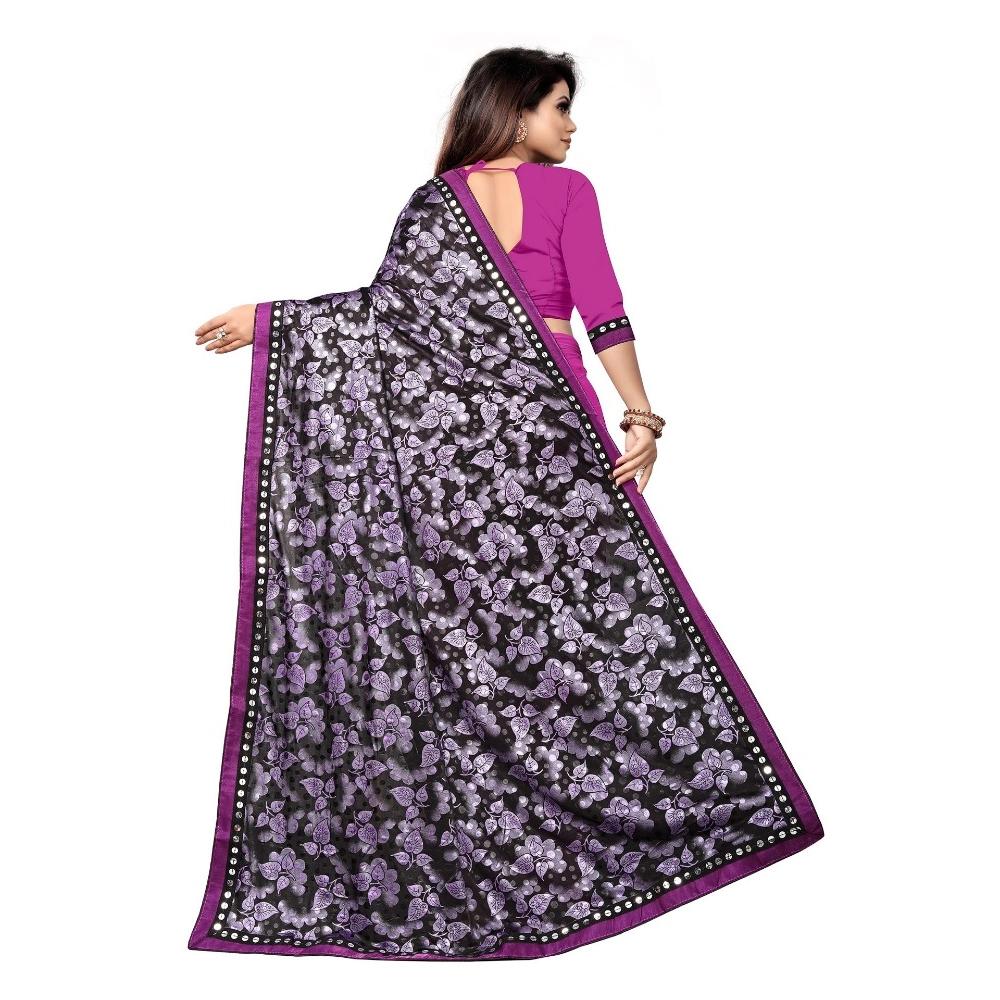 Generic Women's Lycra Blend Saree with Blouse (Purple, 5-6 Mtrs) - Image 3