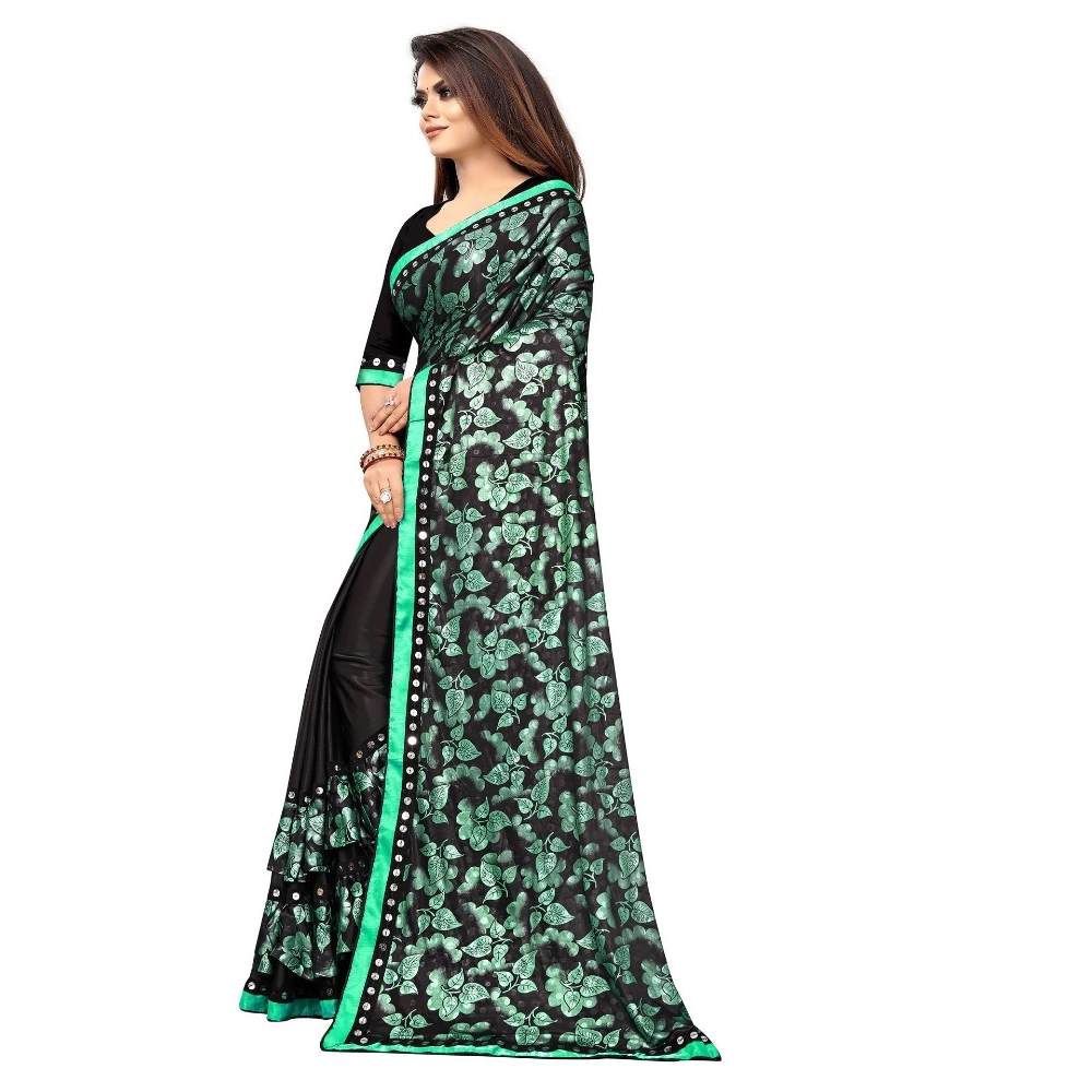 Generic Women's Lycra Blend Saree with Blouse (Green, 5-6 Mtrs) - Image 2
