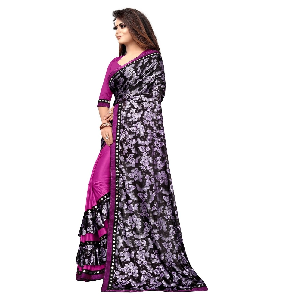 Generic Women's Lycra Blend Saree with Blouse (Purple, 5-6 Mtrs) - Image 2