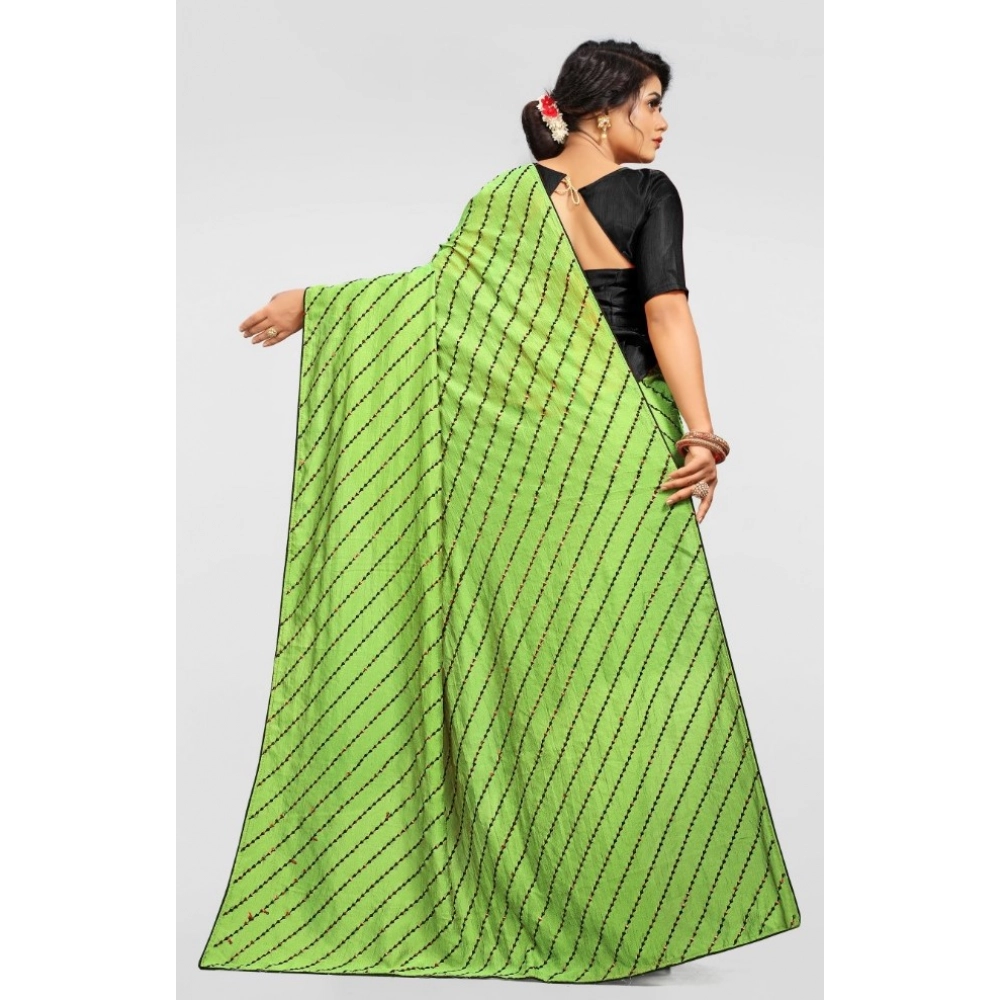 Generic Women's Vichitra Saree with Blouse (LightGreen, 5-6 Mtrs) - Image 4