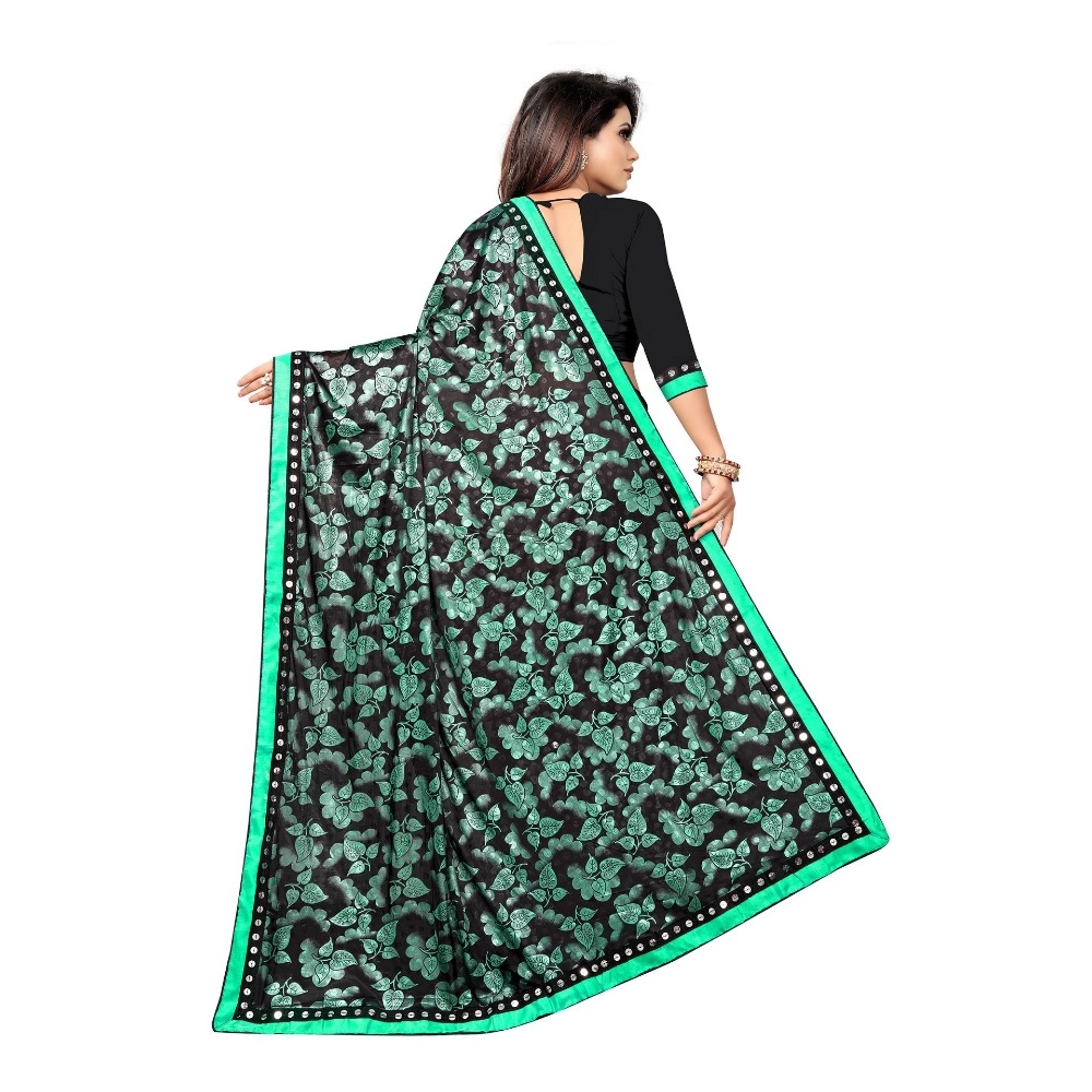 Generic Women's Lycra Blend Saree with Blouse (Green, 5-6 Mtrs) - Image 3