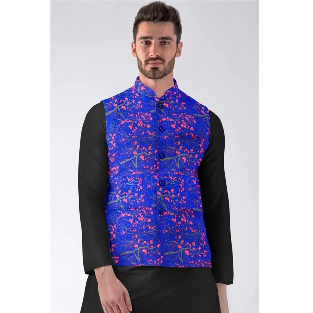 Generic Men's Jacquard Printed Full Sleeve Waistcoat (Blue) - Image 4