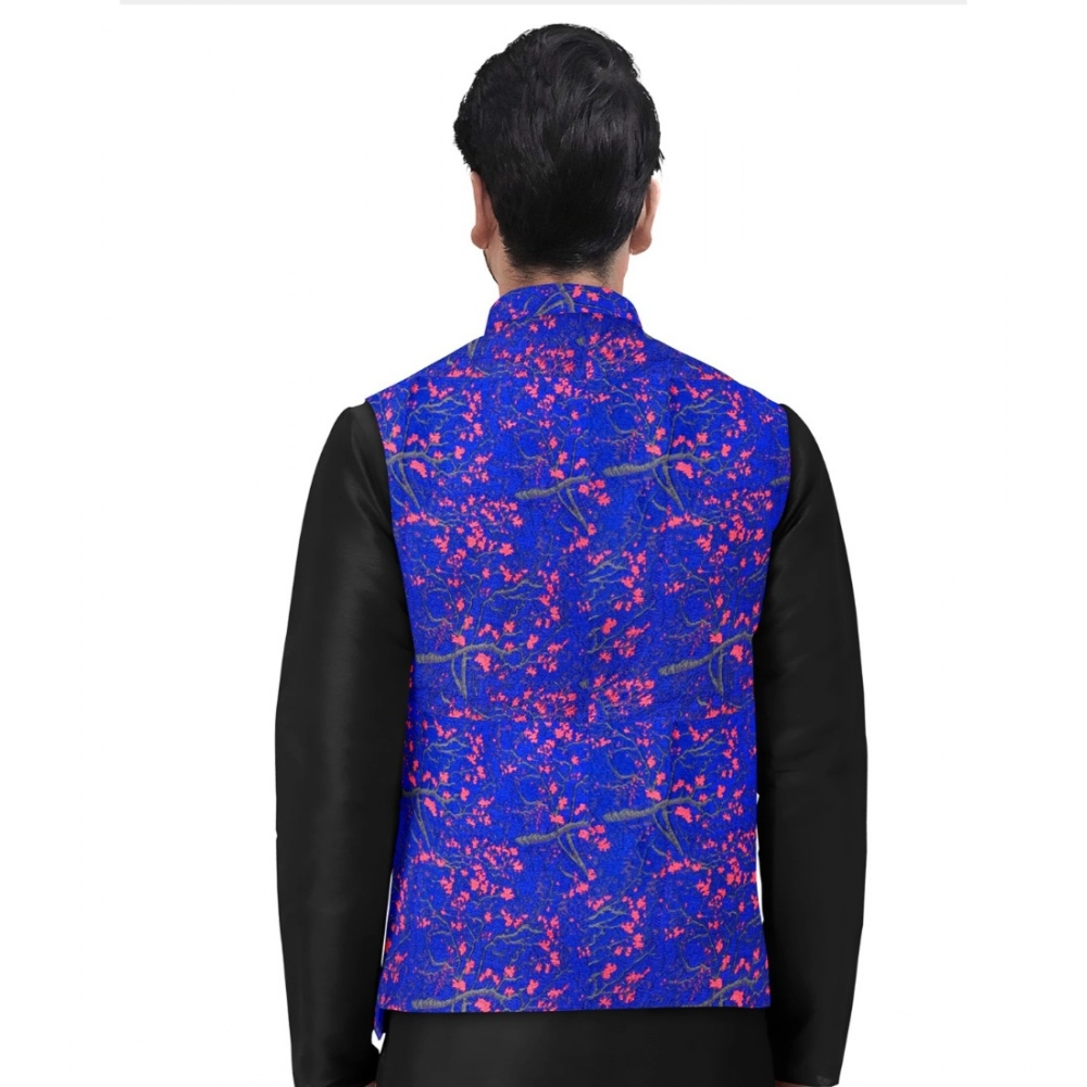 Generic Men's Jacquard Printed Full Sleeve Waistcoat (Blue) - Image 2