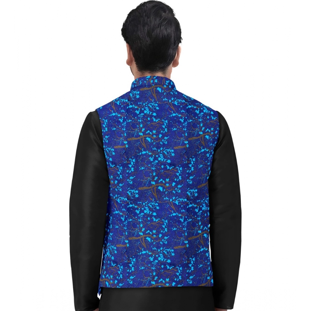 Generic Men's Jacquard Printed Full Sleeve Waistcoat (Blue) - Image 2