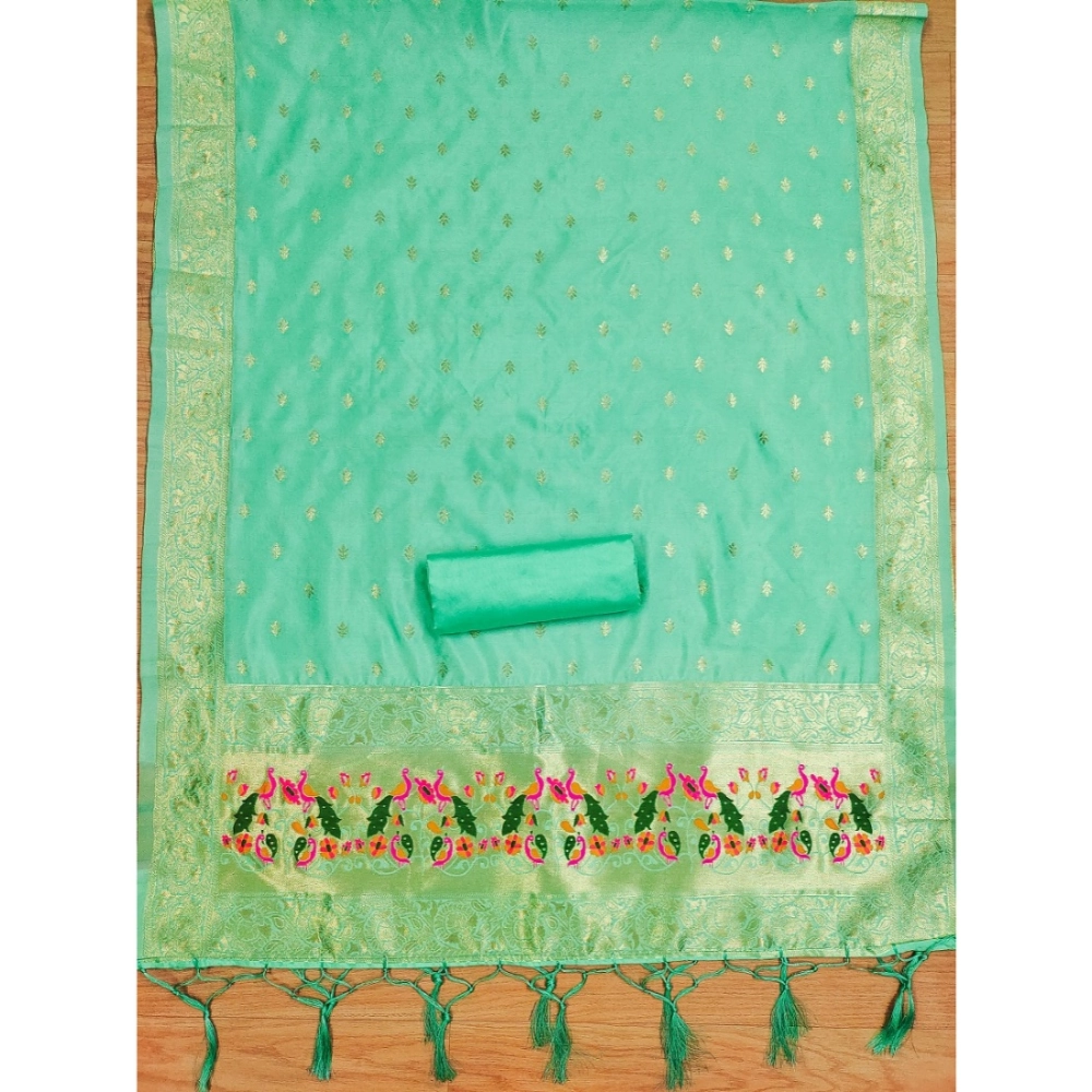 Generic Women's Banarasi Silk Printed Unstitched Salwar Suit Material With Dupatta (Seagreen, 3Mtrs) - Image 4