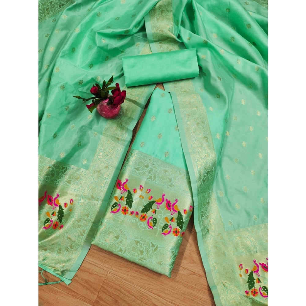 Generic Women's Banarasi Silk Printed Unstitched Salwar Suit Material With Dupatta (Seagreen, 3Mtrs) - Image 2