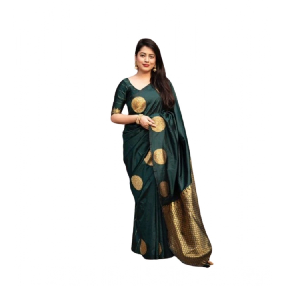 Generic Women's Silk Printed Saree With Unstitched Blouse 5.5Mtr (Green) - Image 2