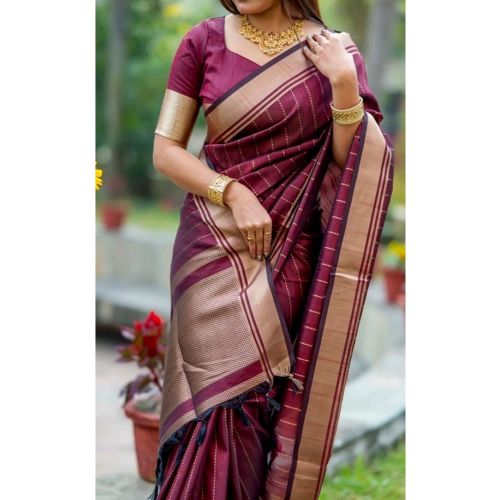 Generic Women's Silk Printed Saree With Unstitched Blouse 5.5Mtr (Maroon) - Image 3