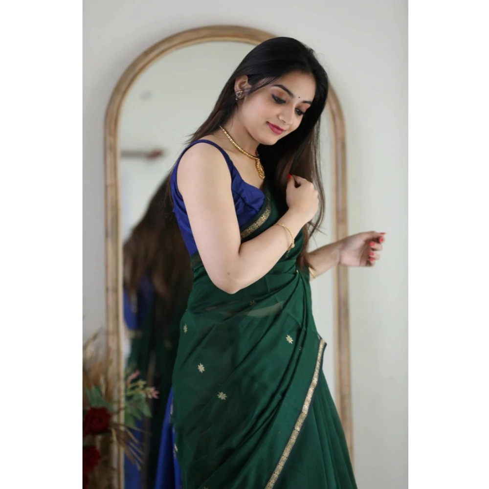 Generic Women's Cotton Printed Saree With Unstitched Blouse 5.5Mtr (Green) - Image 3