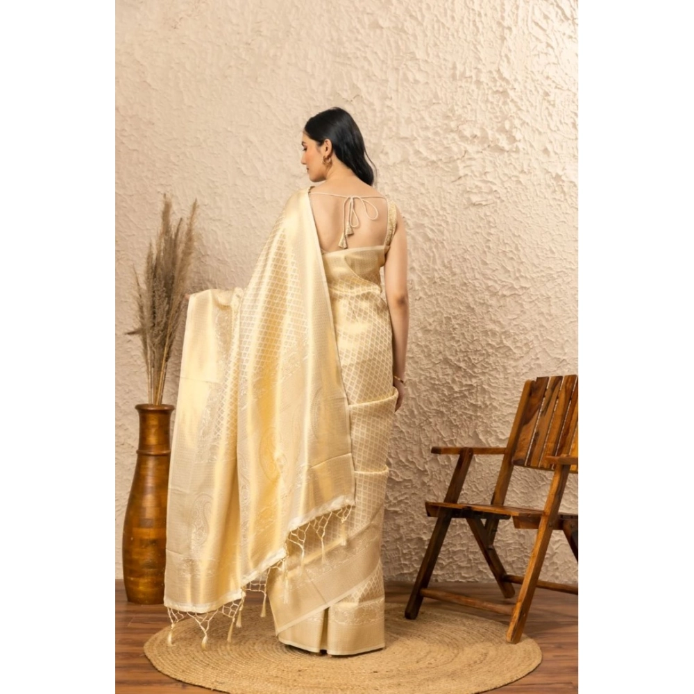 Generic Women's Silk Printed Saree With Unstitched Blouse 5.5Mtr (Gold) - Image 2
