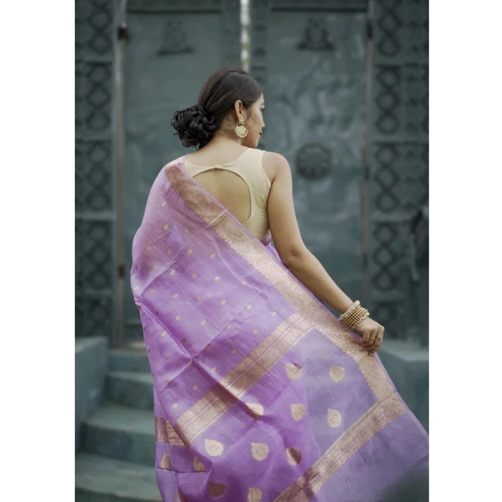 Generic Women's Cotton Printed Saree With Unstitched Blouse 5.5Mtr (Lavender) - Image 2
