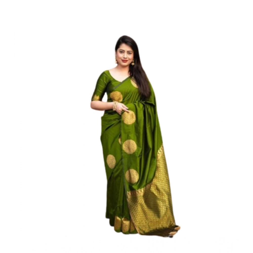 Generic Women's Silk Printed Saree With Unstitched Blouse 5.5Mtr (Green) - Image 2