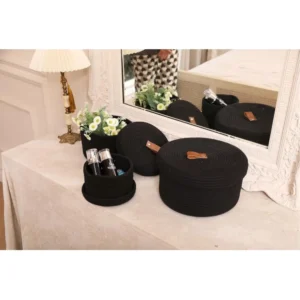 Generic Cotton 3 Pcs Set Roti Box Storage Basket With Lid (Black)