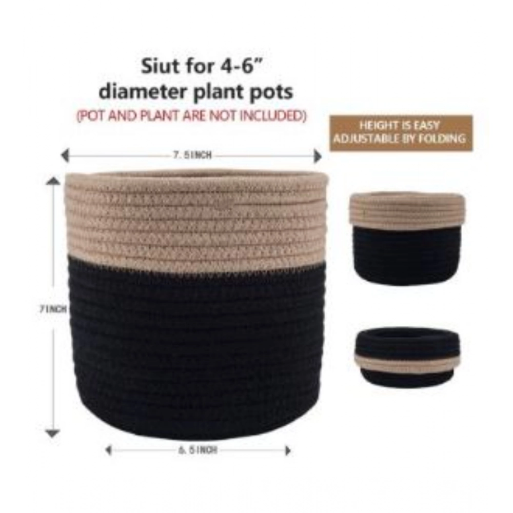 Generic Cotton Flower Pot With Out Lid (Beige-Black) - Image 3