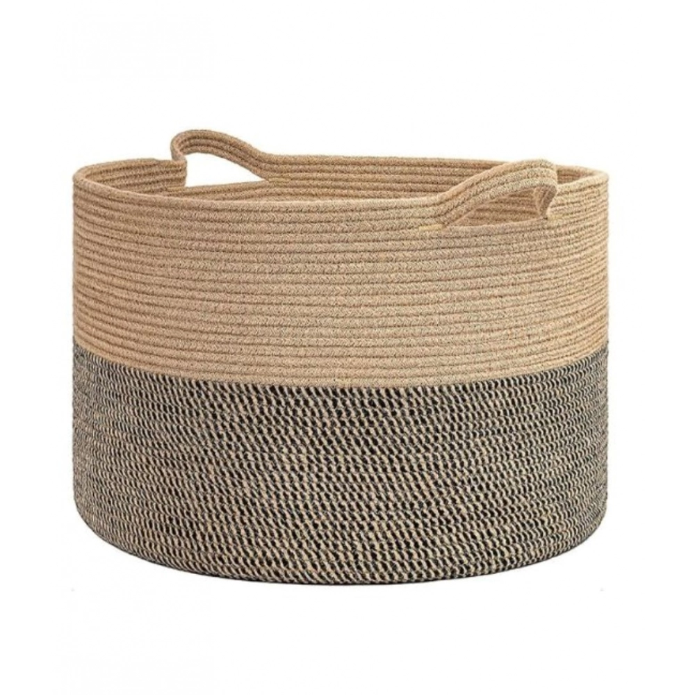 Generic Cotton Pack Of_1 16x14 Inch Storage Basket For Clothes With Out Lid (Beige-Beige-Black) - Image 2
