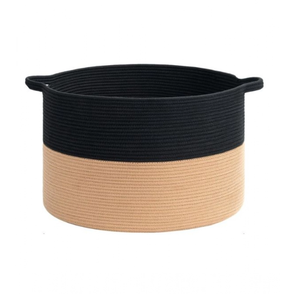 Generic Cotton Pack Of_1 16x14 Inch Storage Basket For Clothes With Out Lid (Black-Beige) - Image 2