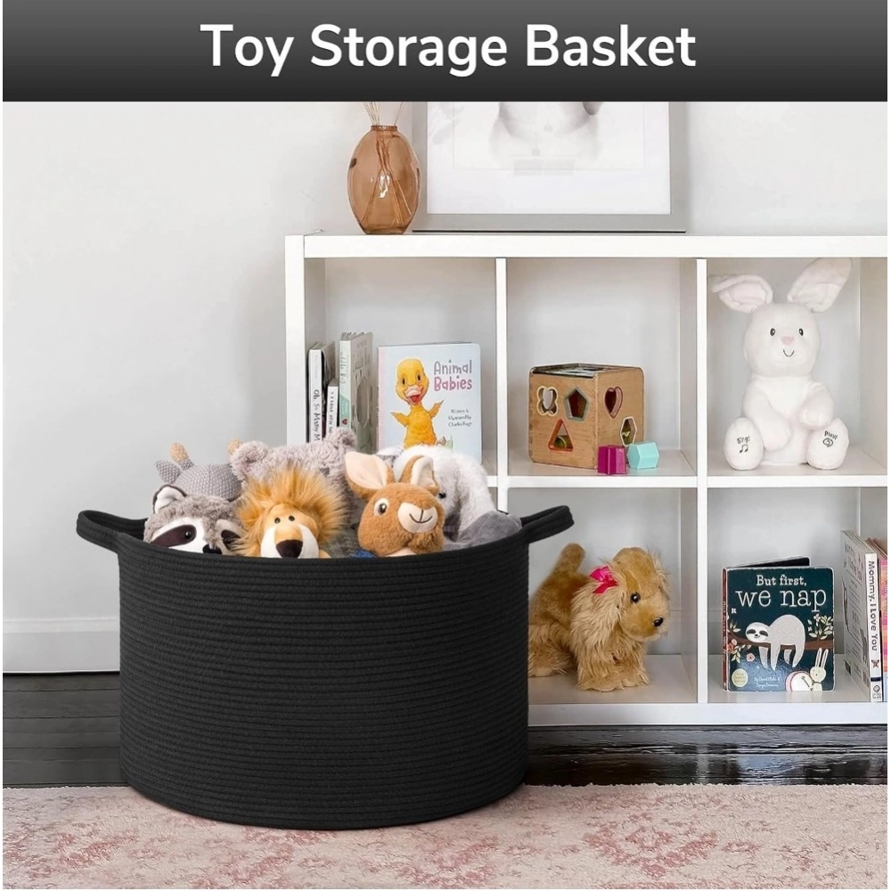 Generic Cotton Basket 14x12 Inch Storage Basket For Clothes With Out Lid (Black) - Image 3