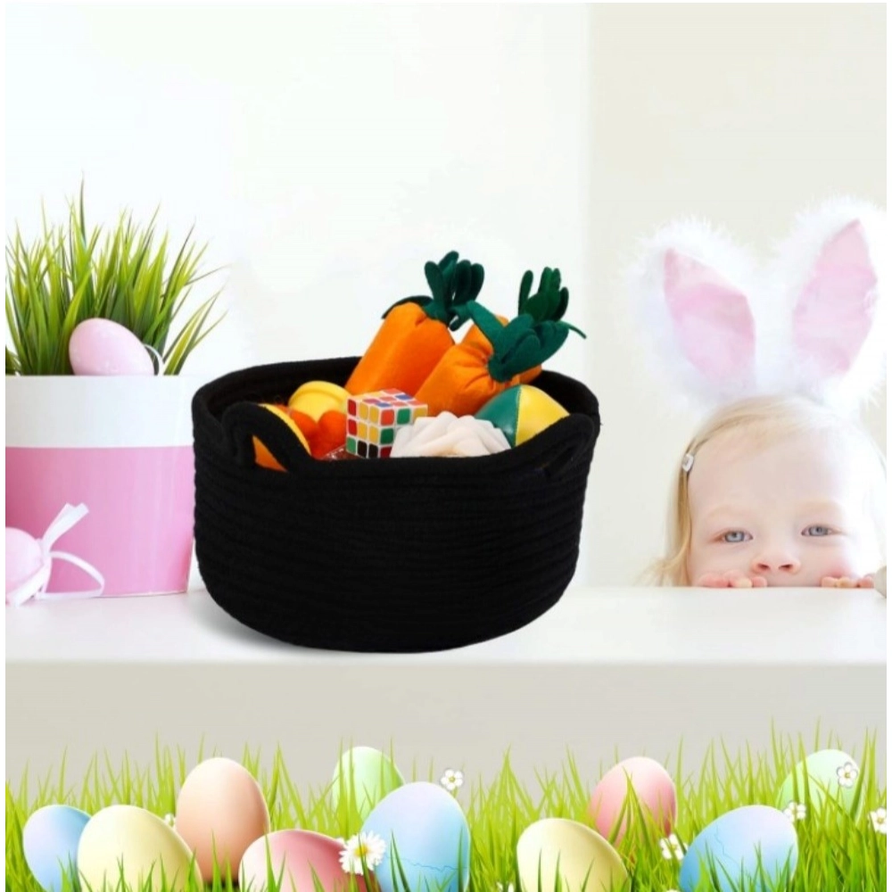 Generic Cotton Pack Of_1 Cat Basket 8x4 Inch Storage Basket For Clothes (Black) - Image 3