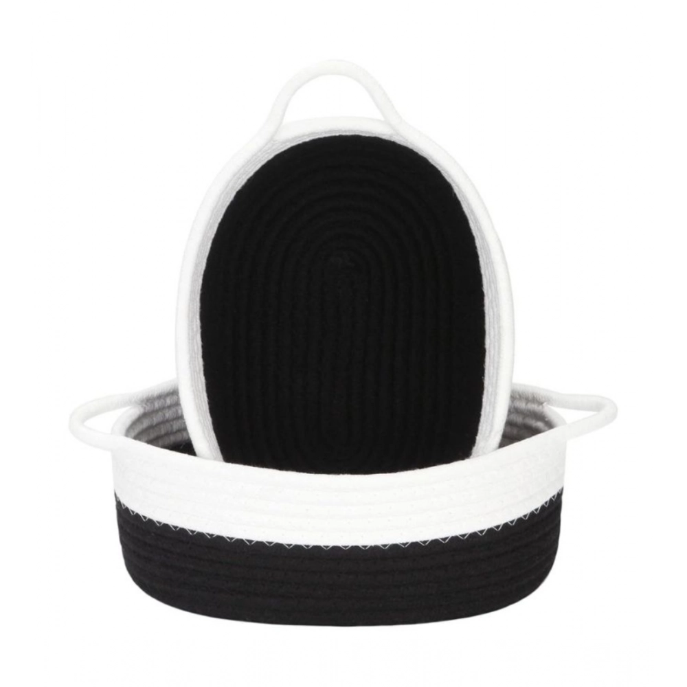 Generic Cotton Black White 2 Pcs Storage Basket For Clothes (Black-White)