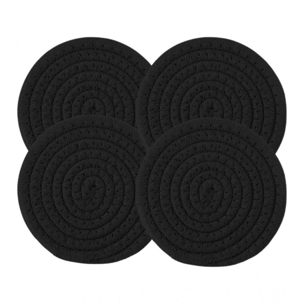 Generic Cotton Pack Of_2 Rope Drink Coasters 4 Pcs Set (Black) - Image 2