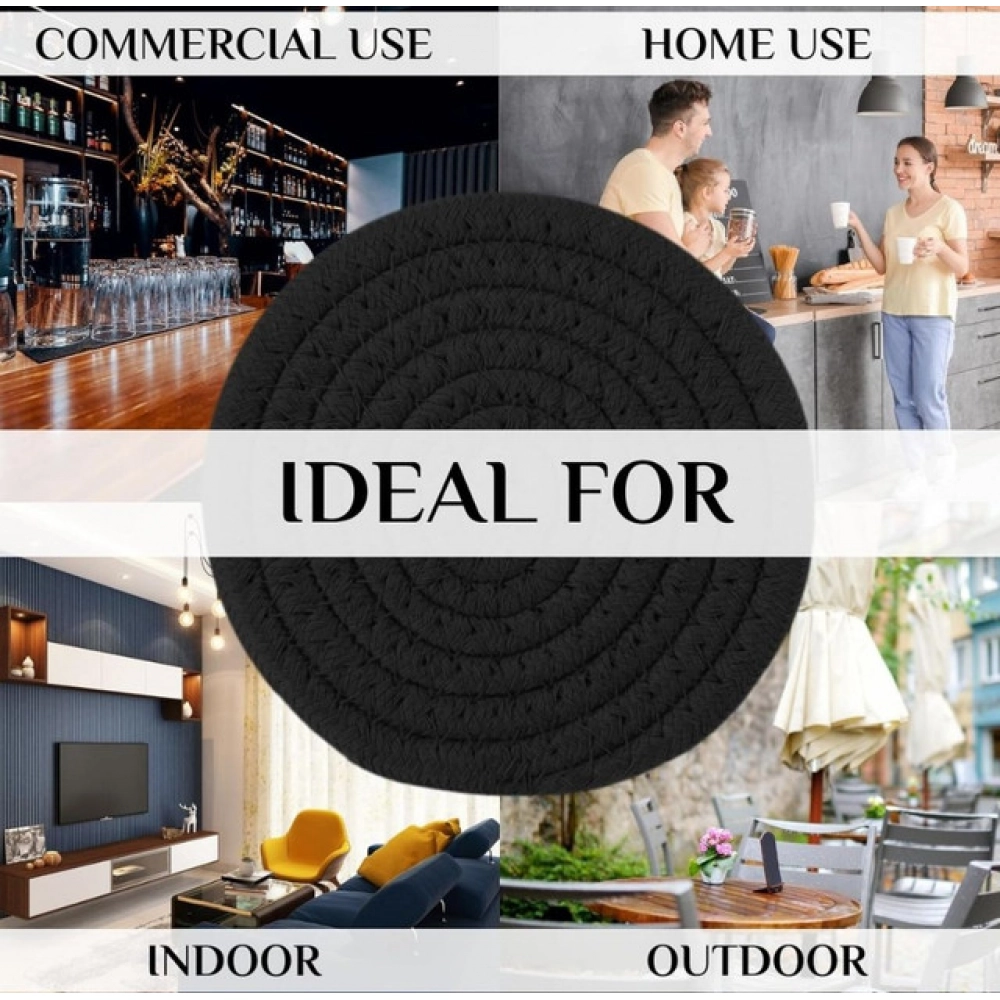Generic Cotton Pack Of_2 Rope Drink Coasters 4 Pcs Set (Black) - Image 3
