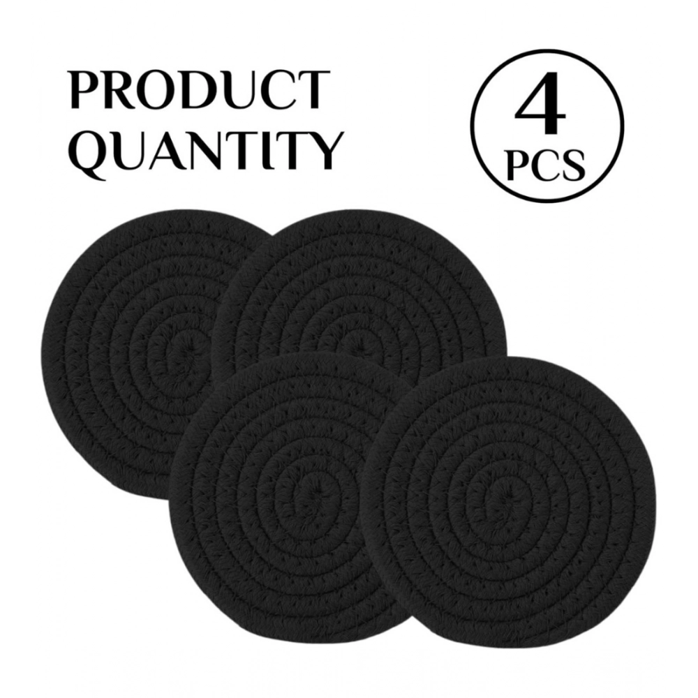 Generic Cotton Pack Of_2 Rope Drink Coasters 4 Pcs Set (Black) - Image 4