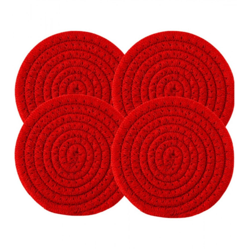 Generic Cotton Pack Of_2 Rope Drink Coasters 4 Pcs Set (Red) - Image 2