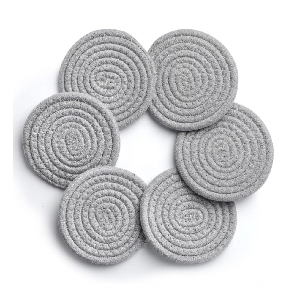 Generic Cotton Rope Drink Coasters 6 Pcs Set (Grey) - Image 2