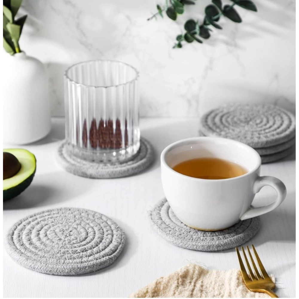 Generic Cotton Rope Drink Coasters 6 Pcs Set (Grey) - Image 4