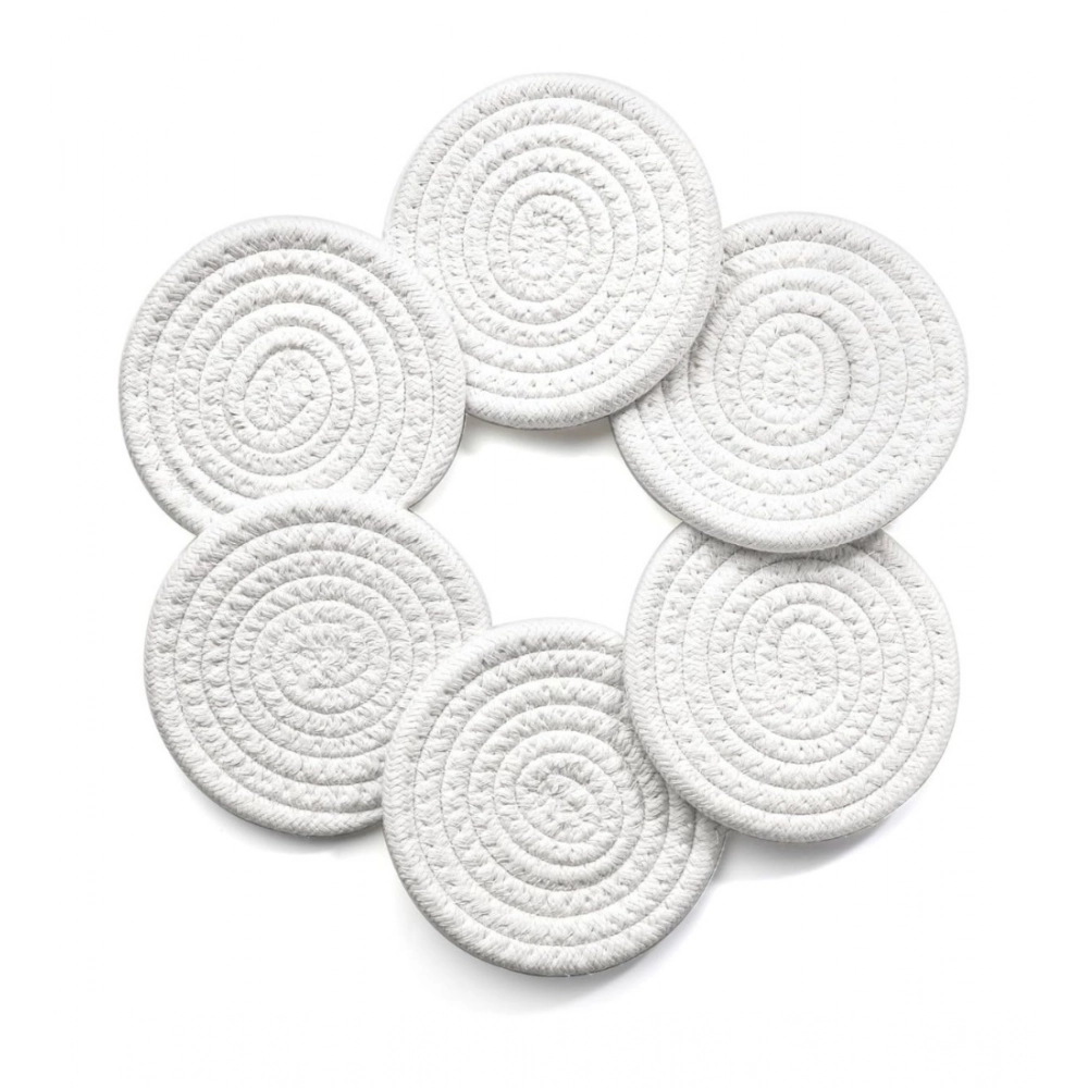 Generic Cotton Rope Drink Coasters 6 Pcs Set (White) - Image 2