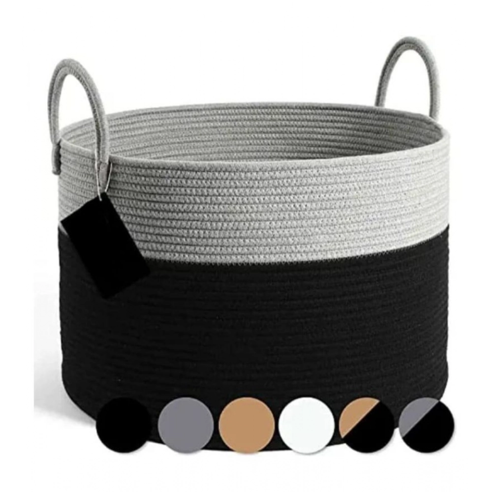 Generic Cotton Pack Of_1 14x12 Inch Laundry Storage Basket For Clothes (Grey-Black) - Image 2