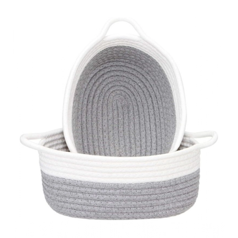 Generic Cotton Grey White 2 Pcs Storage Basket For Clothes (Grey-White)