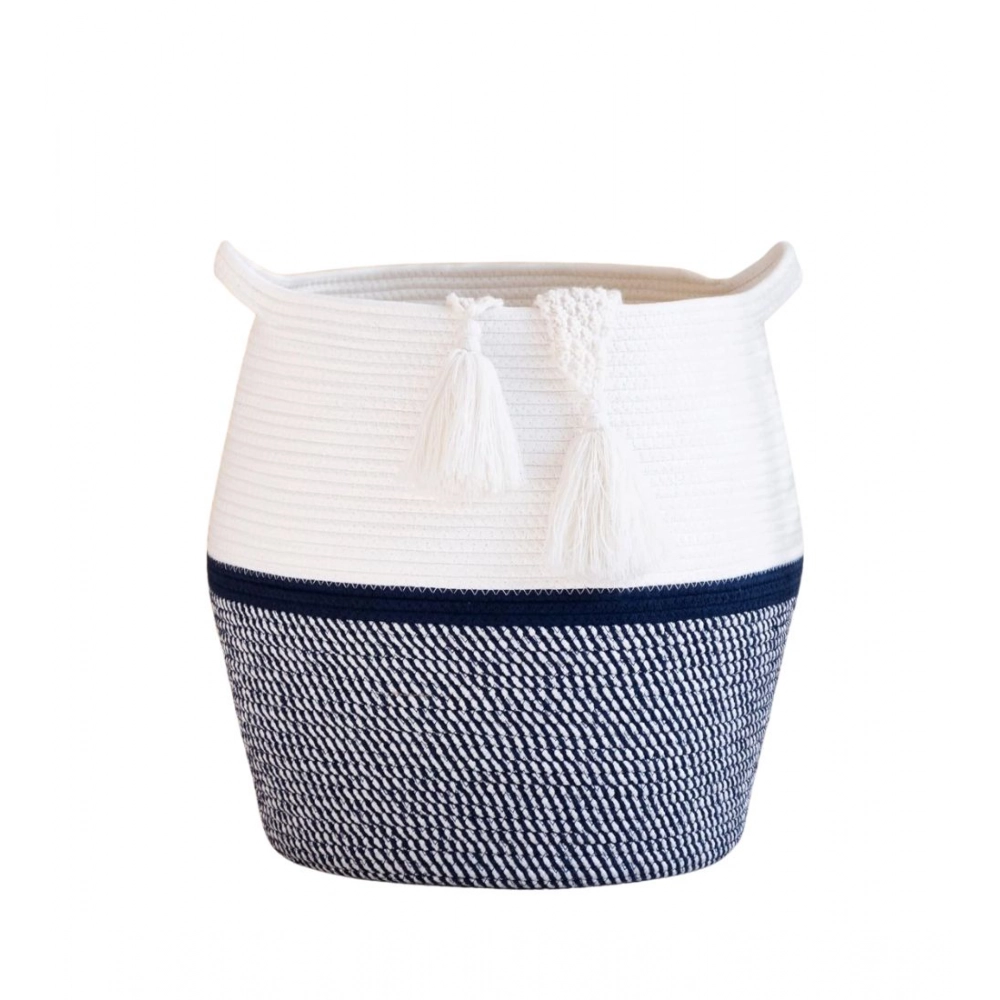 Generic Cotton Matka 14x12 Inch Storage Basket For Clothes With Out Lid (Gray-White) - Image 2