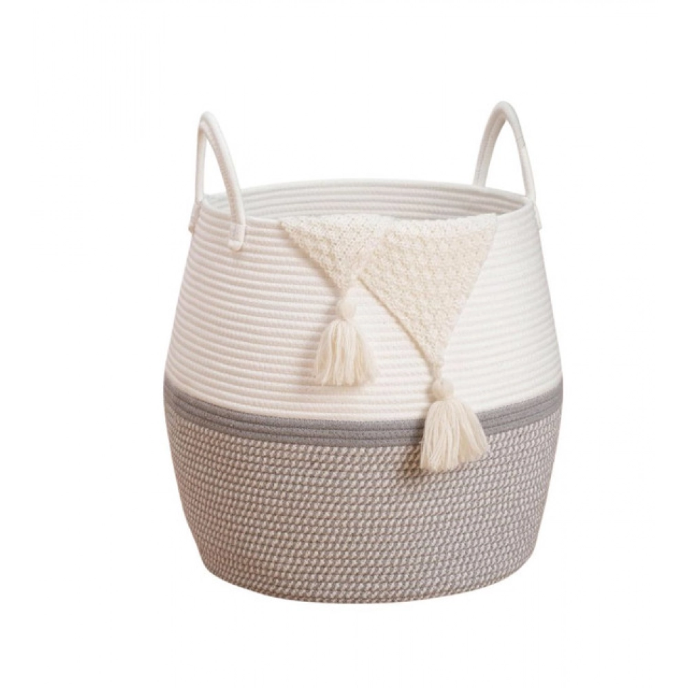 Generic Cotton Matka With Handle 14x12 Inch Storage Basket For Clothes With Out Lid (Gray-White) - Image 2