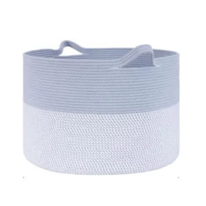 Generic Cotton Pack Of_1 16x14 Inch Storage Basket For Clothes With Out Lid (Blue-White)