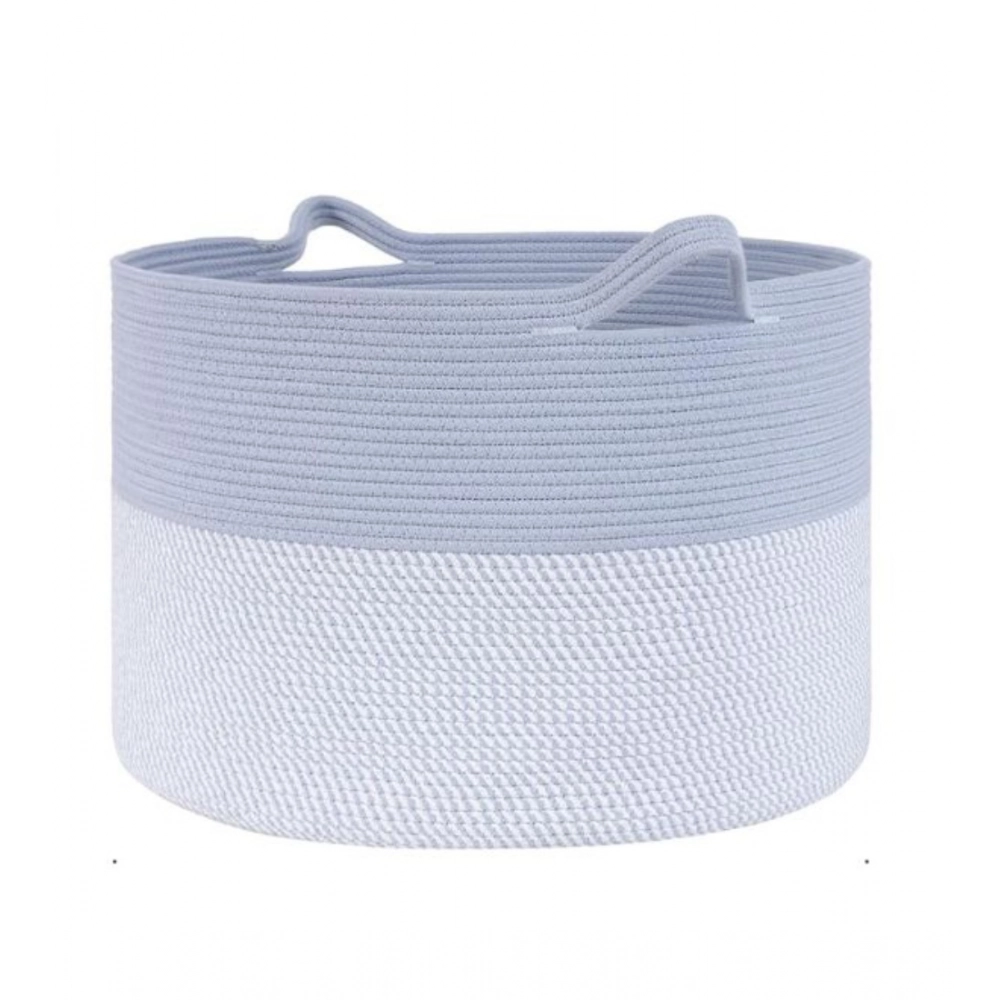 Generic Cotton Pack Of_1 16x14 Inch Storage Basket For Clothes With Out Lid (Blue-White)