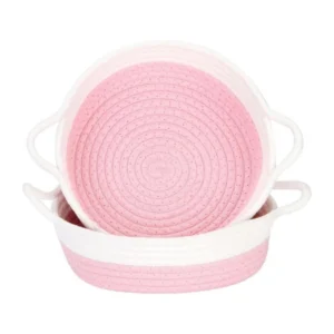 Generic Cotton White Basket 2 Pcs Storage Basket For Clothes (Pink-White)