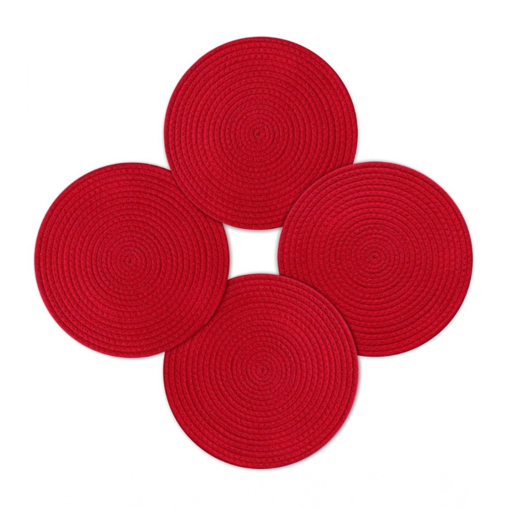 Generic Cotton Dining Table Round Placemat Mats Set of 4 (Red) - Image 2