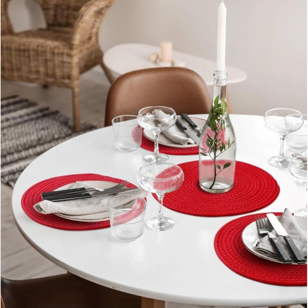 Generic Cotton Dining Table Round Placemat Mats Set of 4 (Red) - Image 4