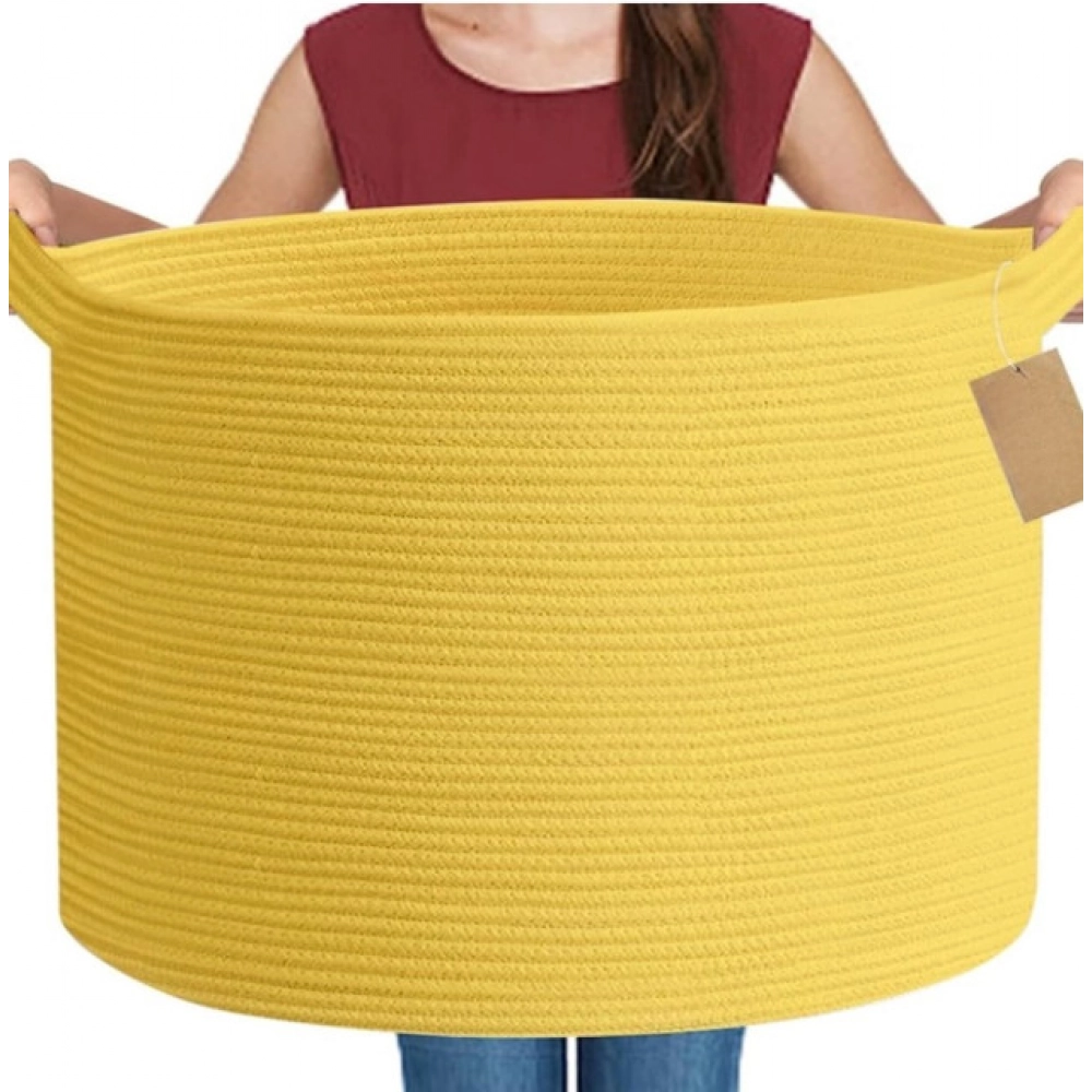 Generic Cotton Pack Of_1 14x12 Inch Storage Basket For Clothes With Out Lid (Yellow) - Image 2